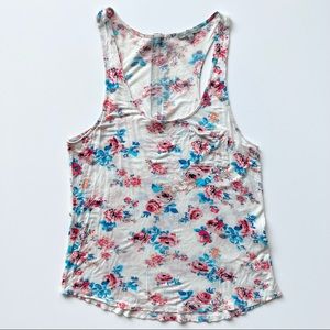 Charlotte Russe Blue and Red Multicolor Floral Tank Top, Medium